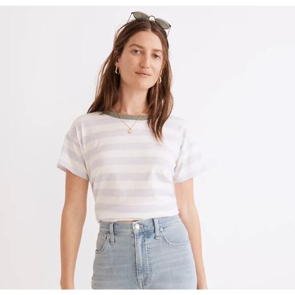 Madewell Tops - Madewell Top Women’s XS Whisper Cotton Rib-Crewneck Ringer Tee in Thurman Stripe